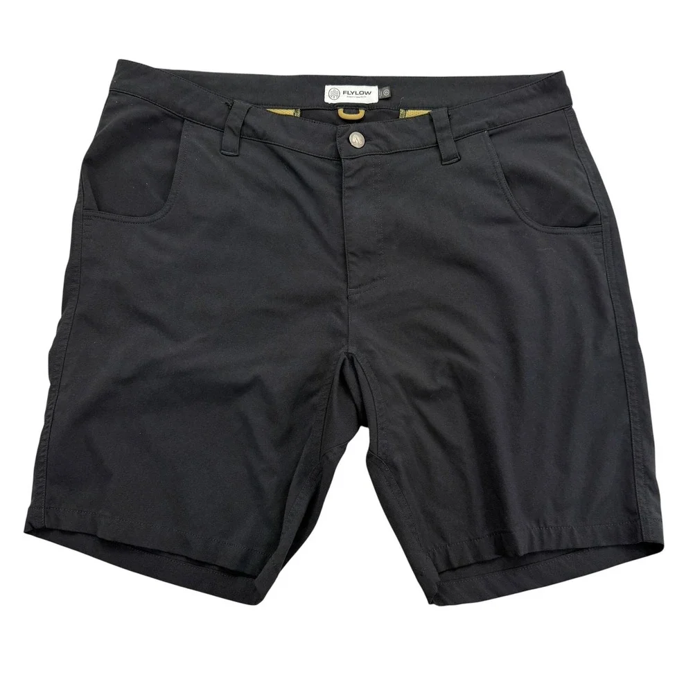 Flylow Shorts Mens XL Black Chino Microfiber Stretch Pockets 8" Mountain Bike - Picture 1 of 9